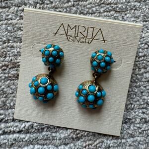 NWT Amrita Singh 18k gold plated turquoise drop earrings
